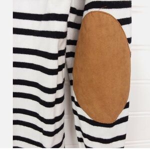 Market & Spruce White Black Stripes Elbow Patch Long Sleeve Shirt Size Large